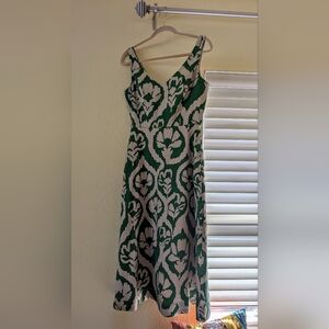 WHBM Taupe/ Green linen blend Ikat print dress - 4